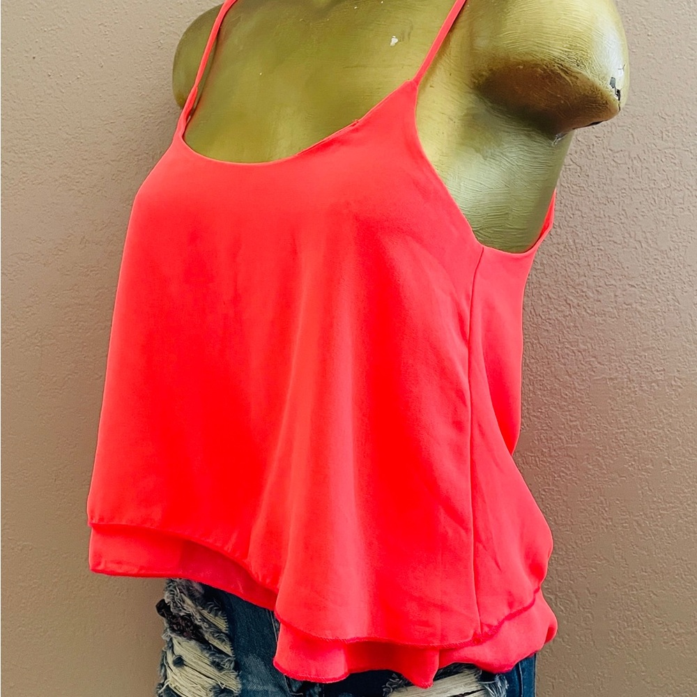Neon Day-Glo Hot ORANGE Layered Flouro BABYDOLL TOP Small